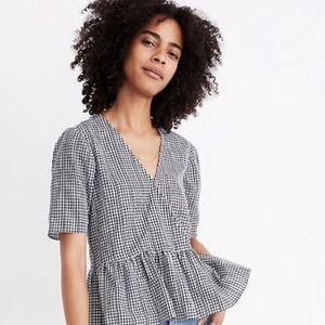 Madewell Crossover Peplum Top In Gingham Check Size XXS